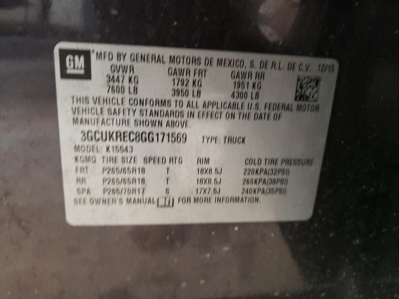 Photo 10 from auction – 2016 CHEVROLET SILVERADO with VIN 3GCUKREC8GG171569