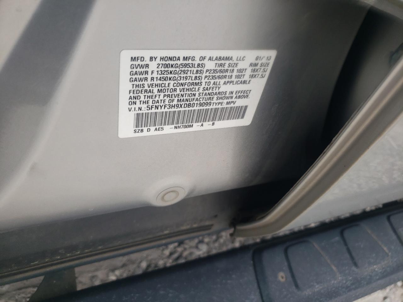 Photo 10 from auction – 2013 HONDA PILOT TOUR with VIN 5FNYF3H9XDB019099