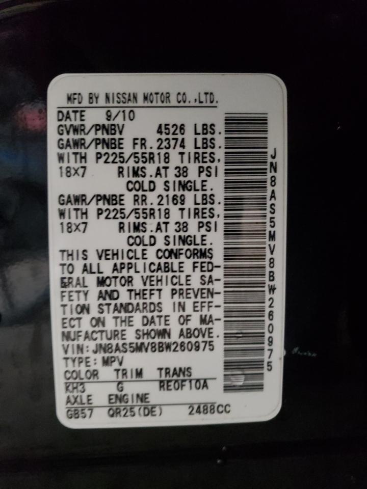 Photo 10 from auction – 2011 NISSAN ROGUE with VIN JN8AS5MV8BW260975