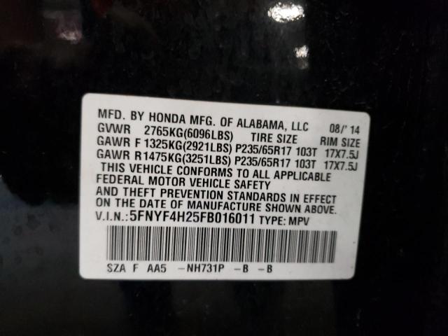 Photo 10 from auction – 2015 HONDA PILOT LX with VIN 5FNYF4H25FB016011