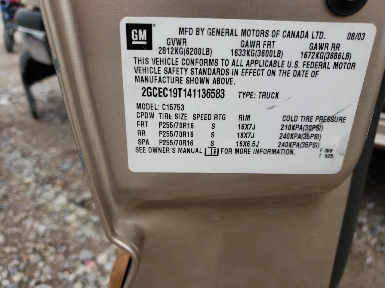 Photo 10 from auction – 2004 CHEVROLET SILVERADO with VIN 2GCEC19T141136583