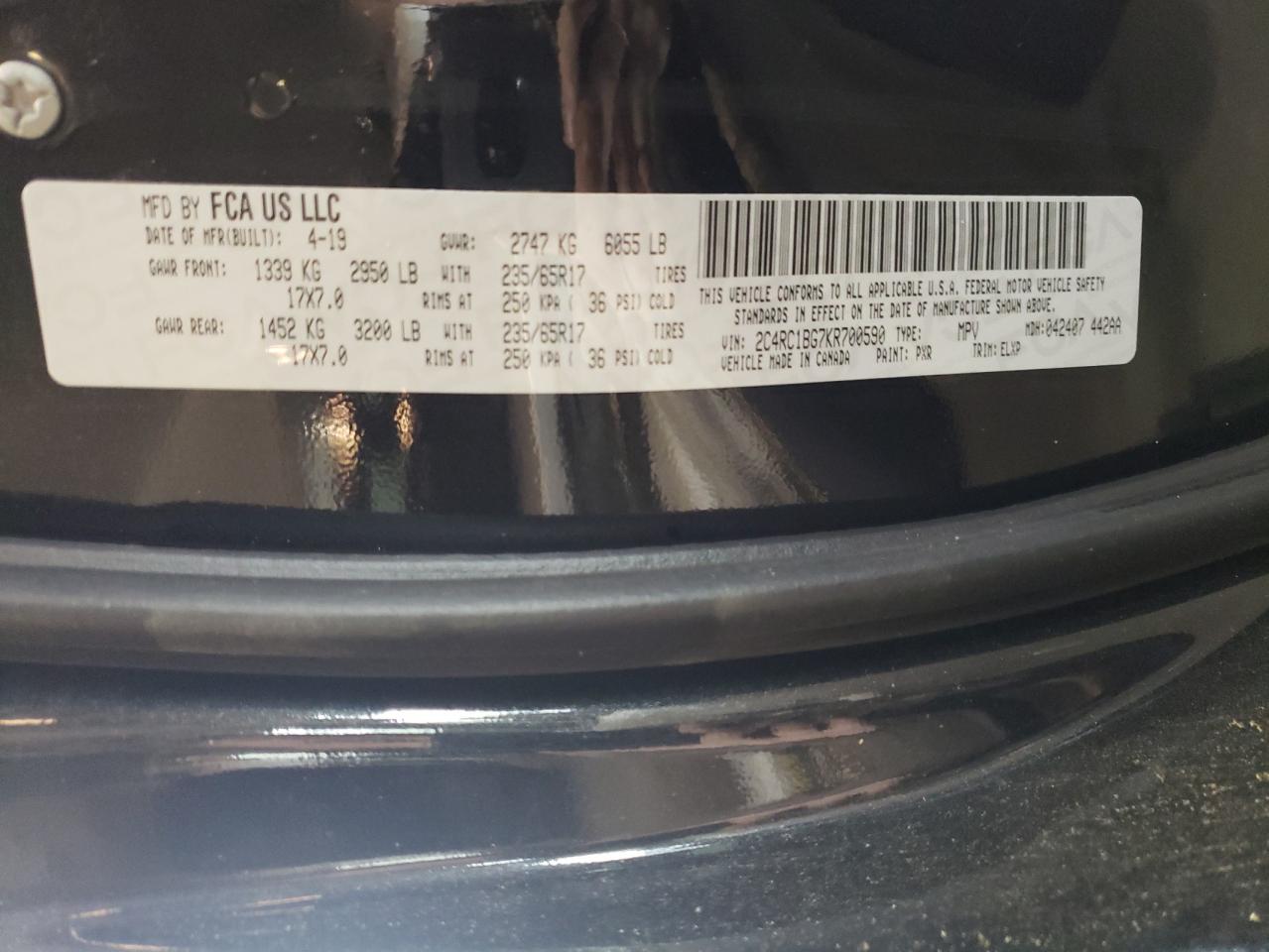 Photo 10 from auction – 2019 CHRYSLER PACIFICA T with VIN 2C4RC1BG7KR700590