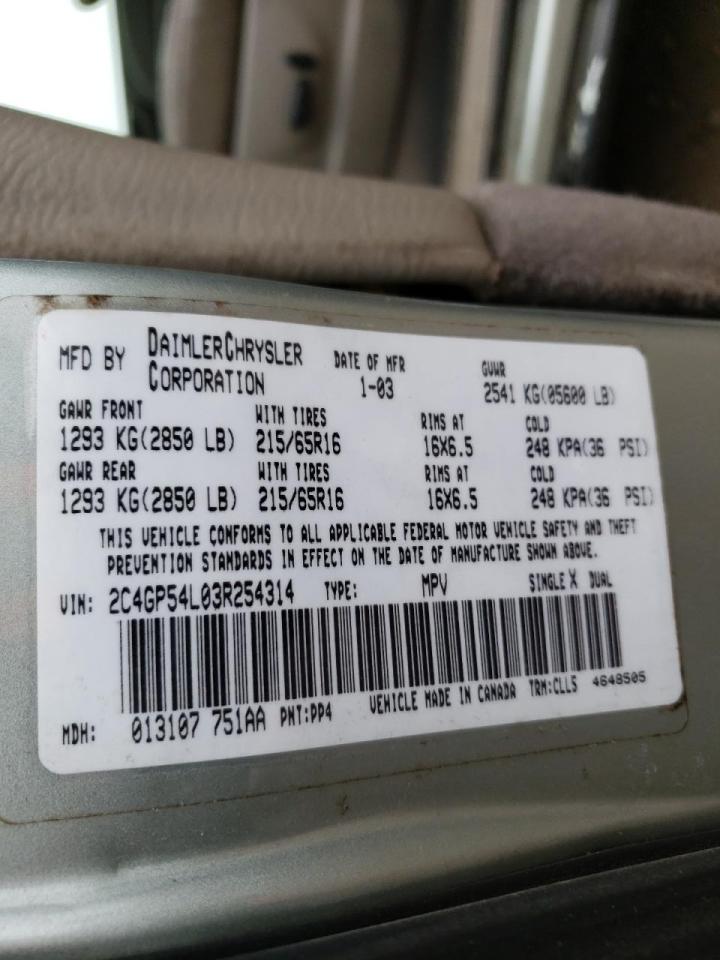 Photo 10 from auction – 2003 CHRYSLER TOWN & COU with VIN 2C4GP54L03R254314