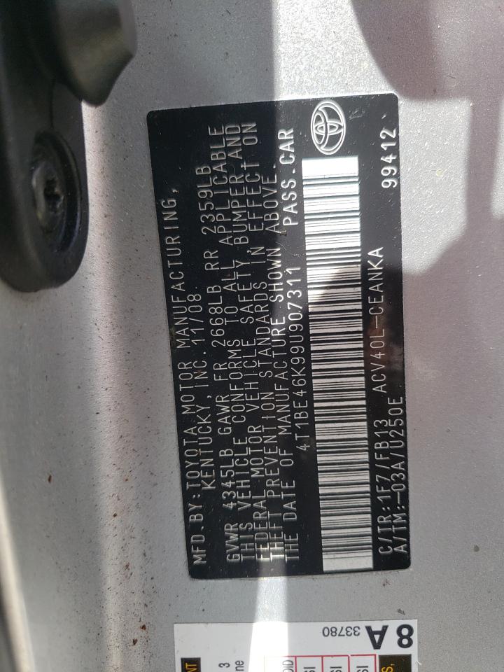 Photo 11 from auction – 2009 TOYOTA CAMRY BASE with VIN 4T1BE46K99U907311