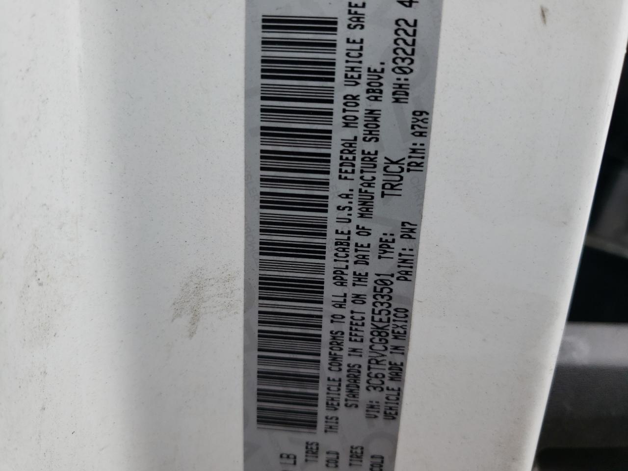 Photo 10 from auction – 2019 RAM PROMASTER with VIN 3C6TRVCG8KE533501
