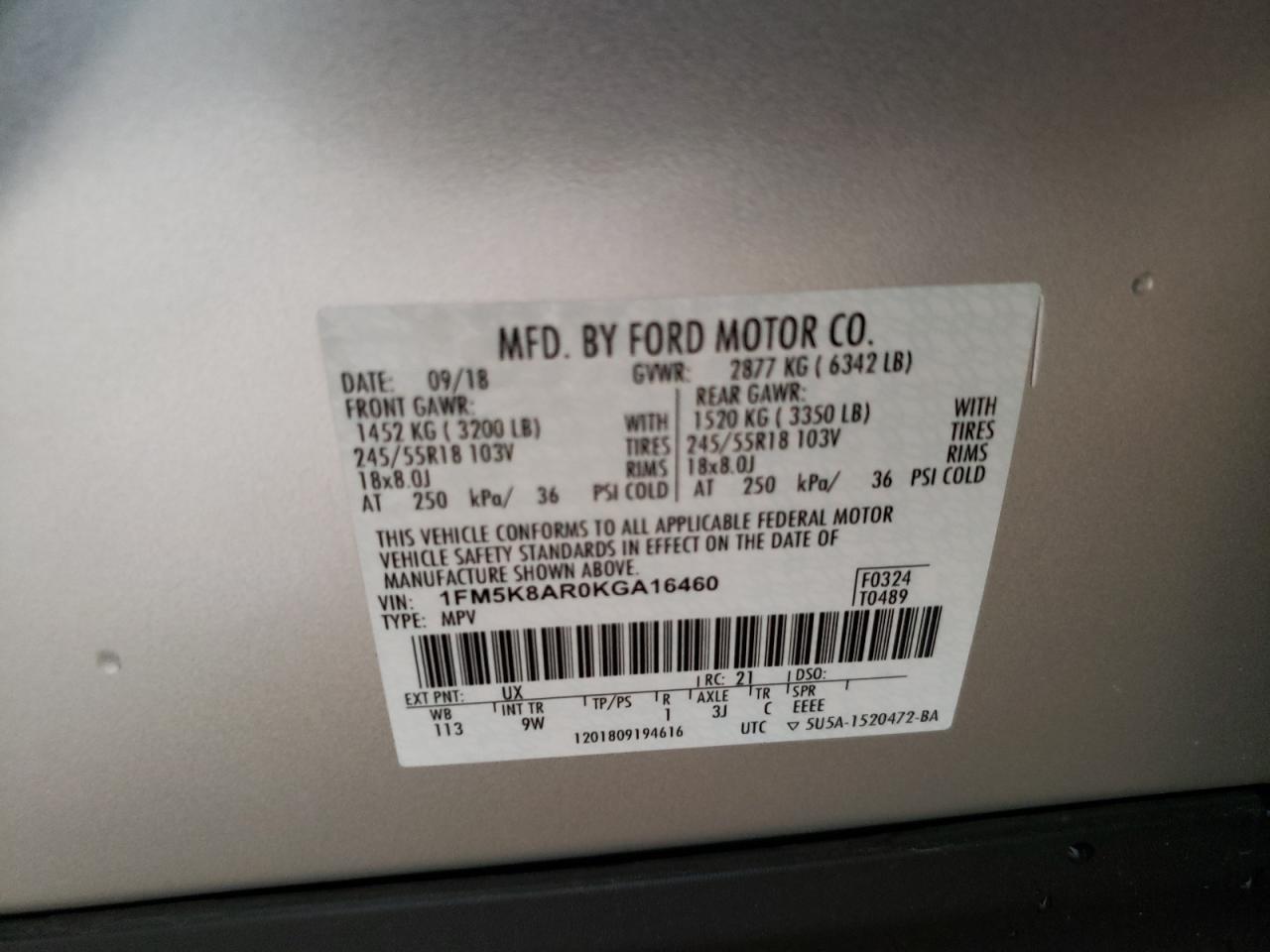 Photo 10 from auction – 2019 FORD EXPLORER P with VIN 1FM5K8AR0KGA16460