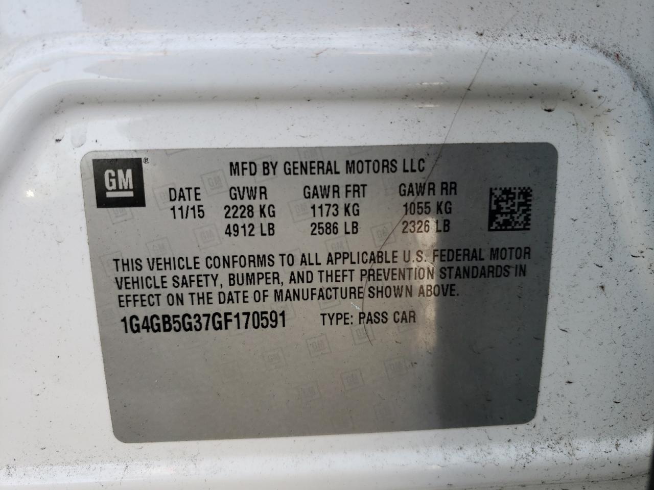 Photo 10 from auction – 2016 BUICK LACROSSE with VIN 1G4GB5G37GF170591