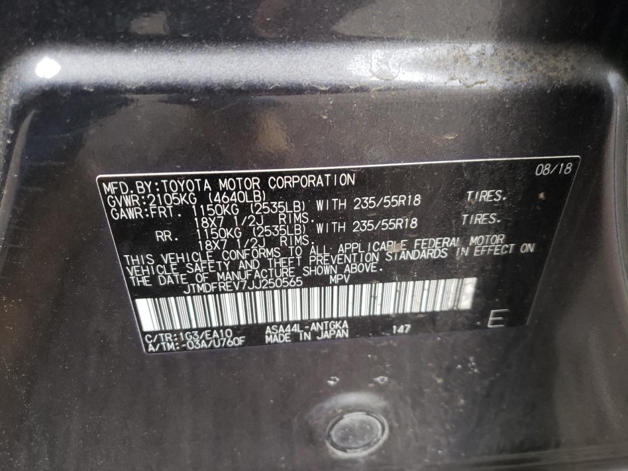Photo 10 from auction – 2018 TOYOTA RAV4 LIMIT with VIN JTMDFREV7JJ250565