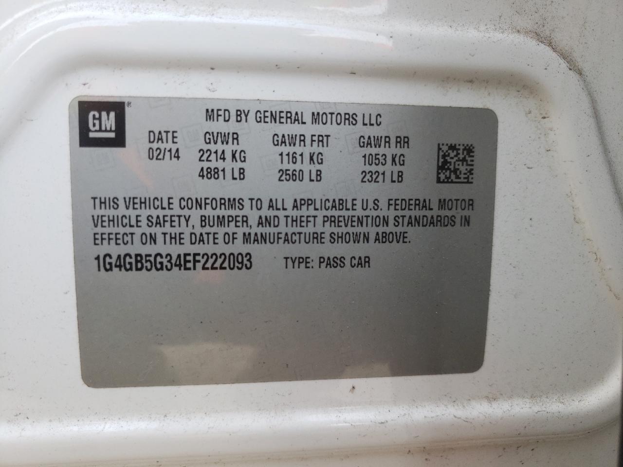 Photo 10 from auction – 2014 BUICK LACROSSE with VIN 1G4GB5G34EF222093