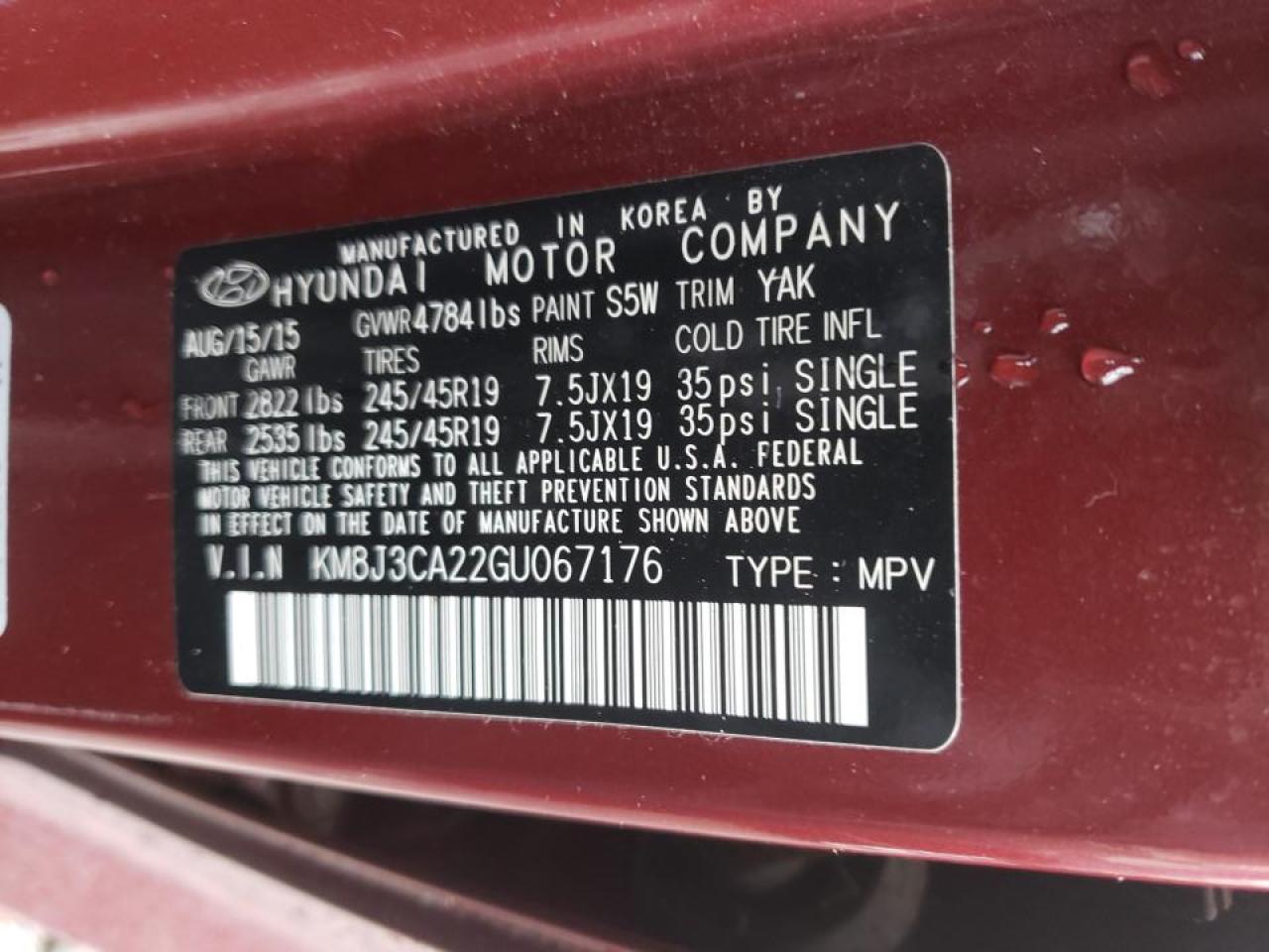 Photo 10 from auction – 2016 HYUNDAI TUCSON LIM with VIN KM8J3CA22GU067176