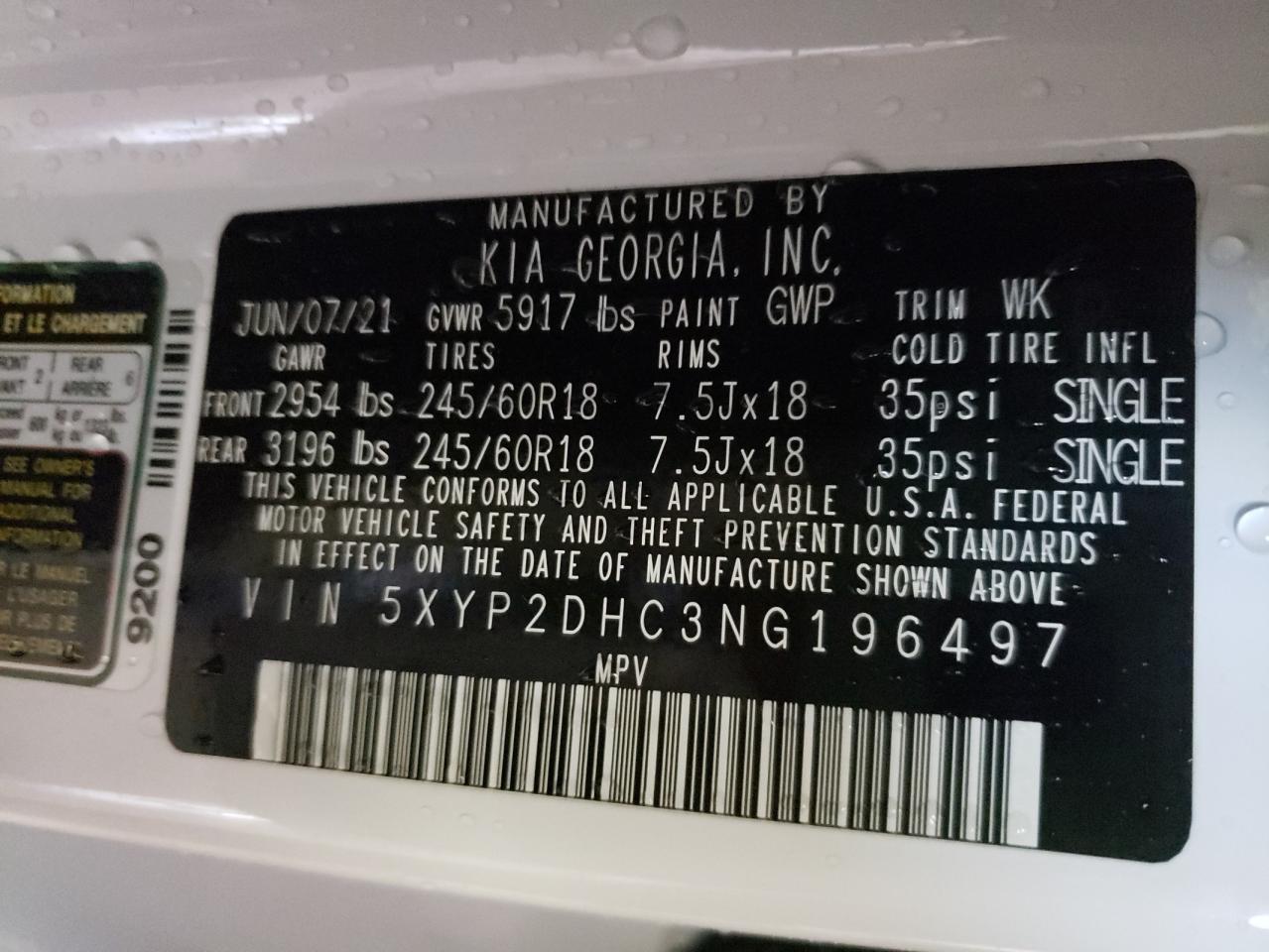 Photo 10 from auction – 2022 KIA TELLURIDE with VIN 5XYP2DHC3NG196497
