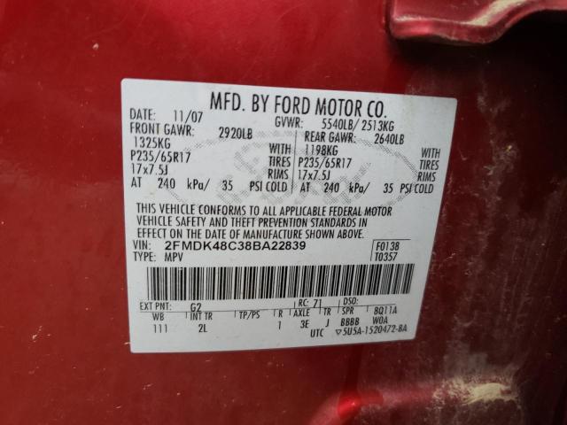 Photo 10 from auction – 2008 FORD EDGE SEL with VIN 2FMDK48C38BA22839