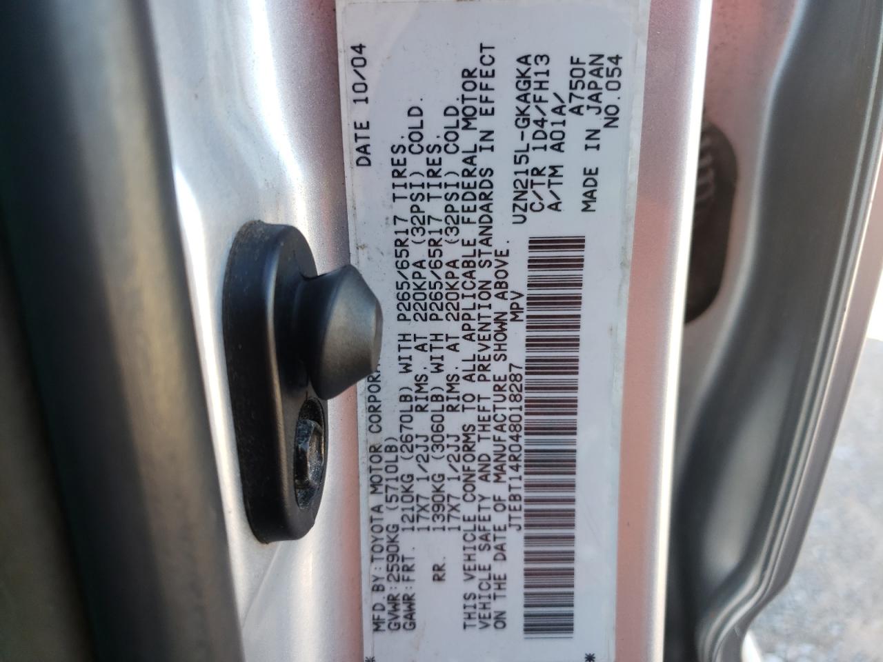 Zdjęcie 10 z aukcji – 2004 TOYOTA 4RUNNER SR z VIN JTEBT14R048018287