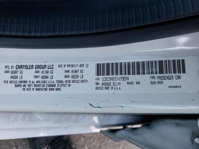 Photo 10 from auction – 2012 CHRYSLER 200 LX with VIN 1C3CCBAB3CN273574