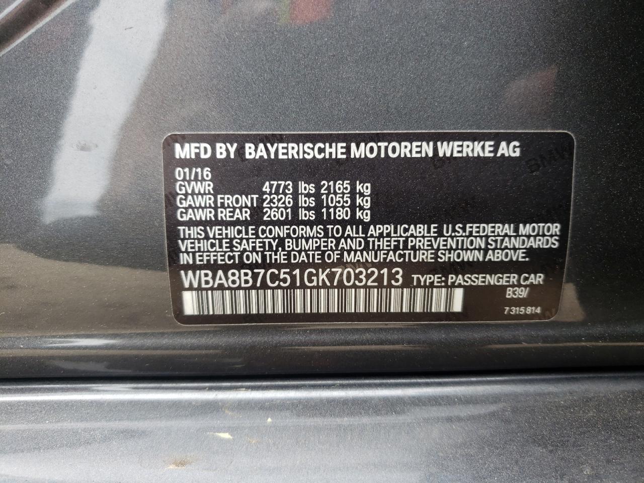 Photo 10 from auction – 2016 BMW 340 XI with VIN WBA8B7C51GK703213