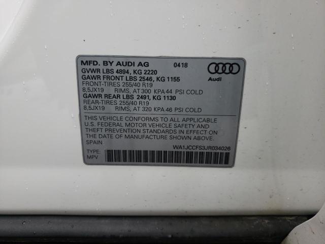Photo 10 from auction – 2018 AUDI Q3 PREMIUM with VIN WA1JCCFS3JR034026