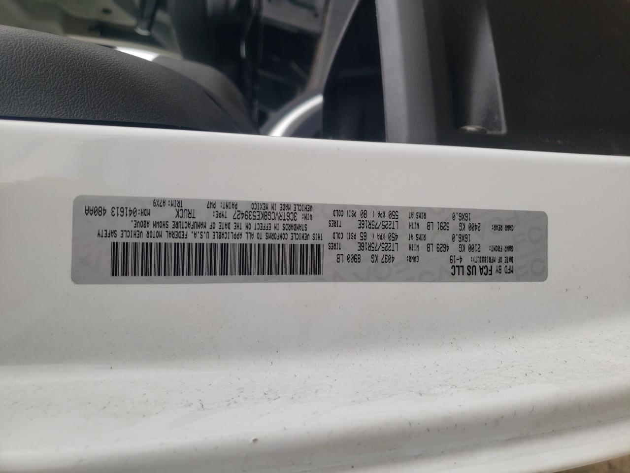 Photo 10 from auction – 2019 RAM PROMASTER with VIN 3C6TRVCG8KE539427