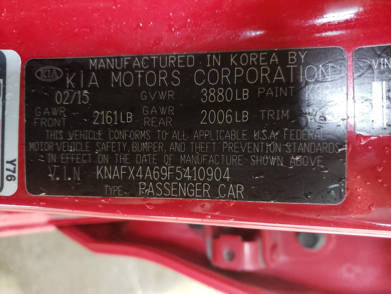 Photo 10 from auction – 2015 KIA FORTE LX with VIN KNAFX4A69F5410904