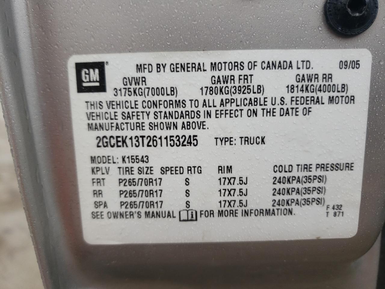 Photo 10 from auction – 2006 CHEVROLET SILVERADO with VIN 2GCEK13T261153245