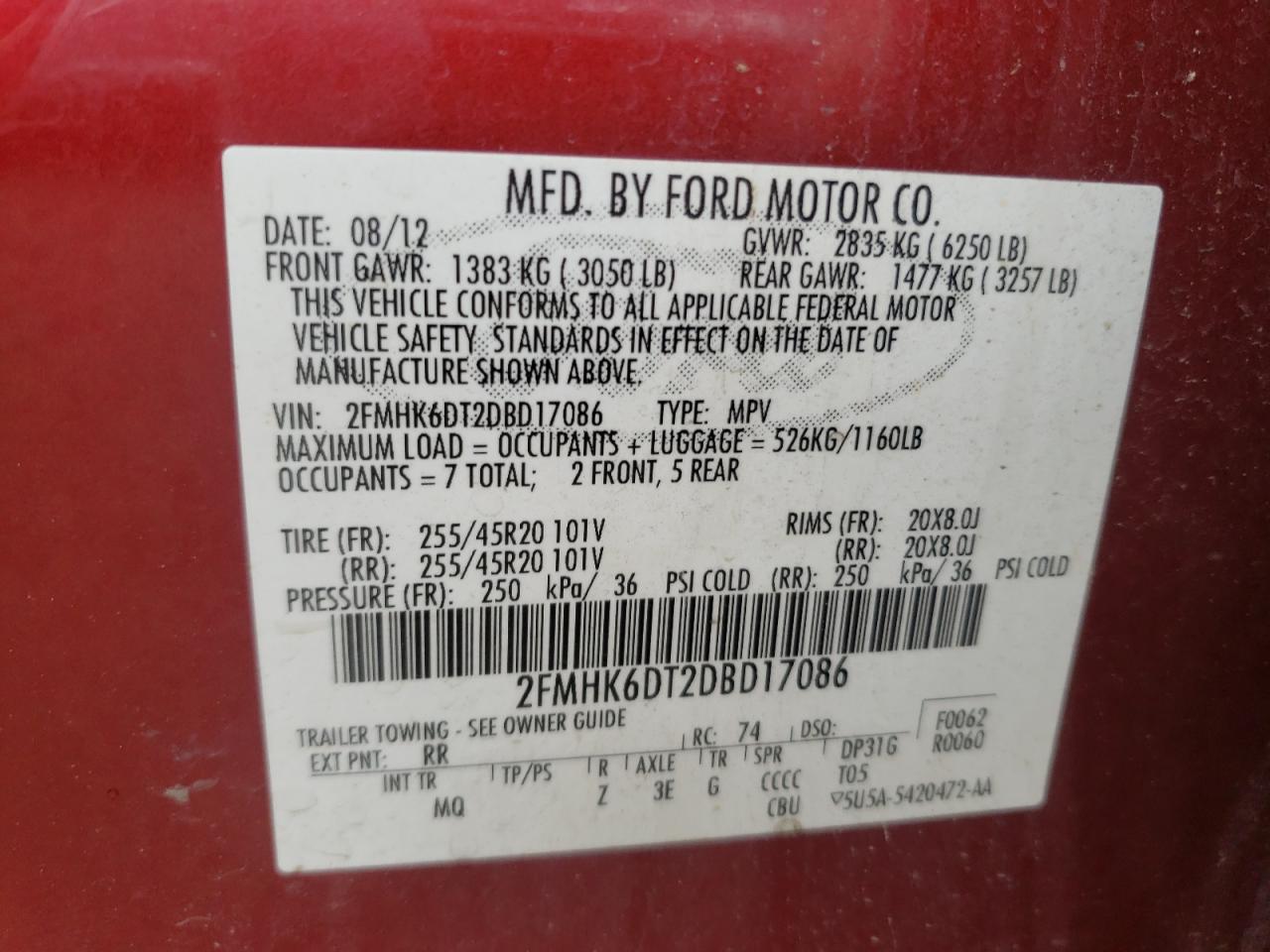 Photo 10 from auction – 2013 FORD FLEX LIMIT with VIN 2FMHK6DT2DBD17086