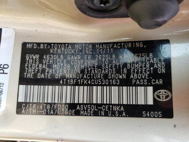Фото 10 с аукциона – 2012 TOYOTA CAMRY BASE с VIN 4T1BF1FK4CU530163