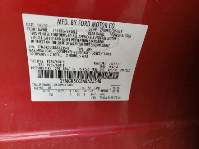 Photo 10 from auction – 2010 FORD FLEX SEL with VIN 2FMGK5CC8ABA23548