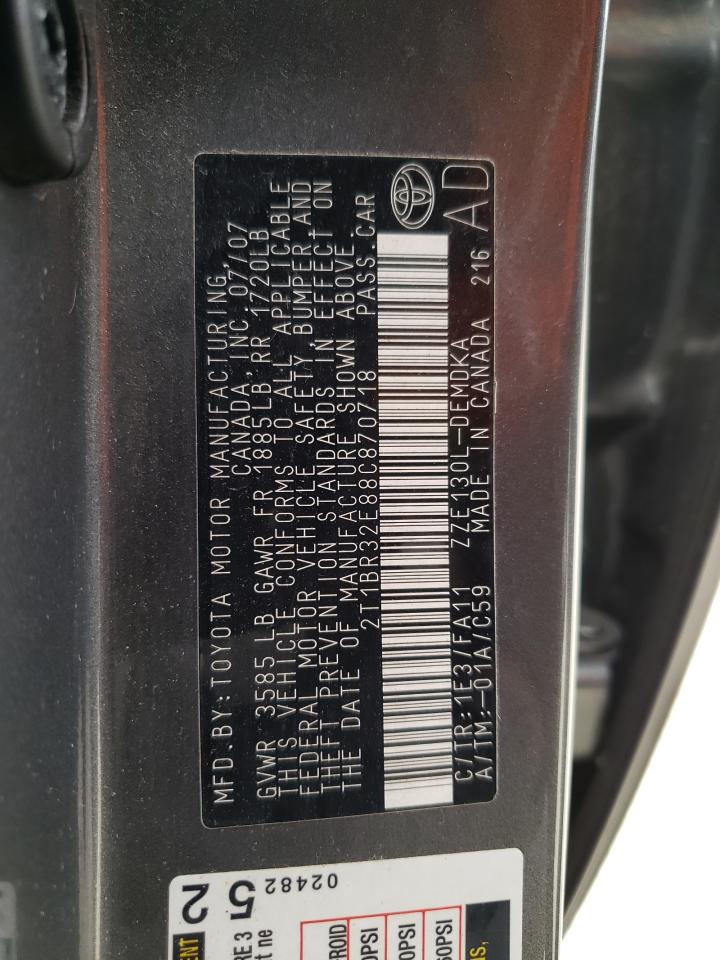 Photo 10 from auction – 2008 TOYOTA COROLLA CE with VIN 2T1BR32E88C870718