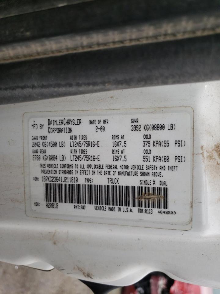 Photo 10 from auction – 2001 DODGE RAM 2500 with VIN 1B7KC23641J211810