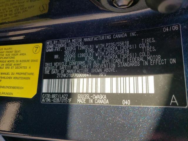 Photo 10 from auction – 2007 LEXUS RX 350 with VIN 2T2HK31U77C009841