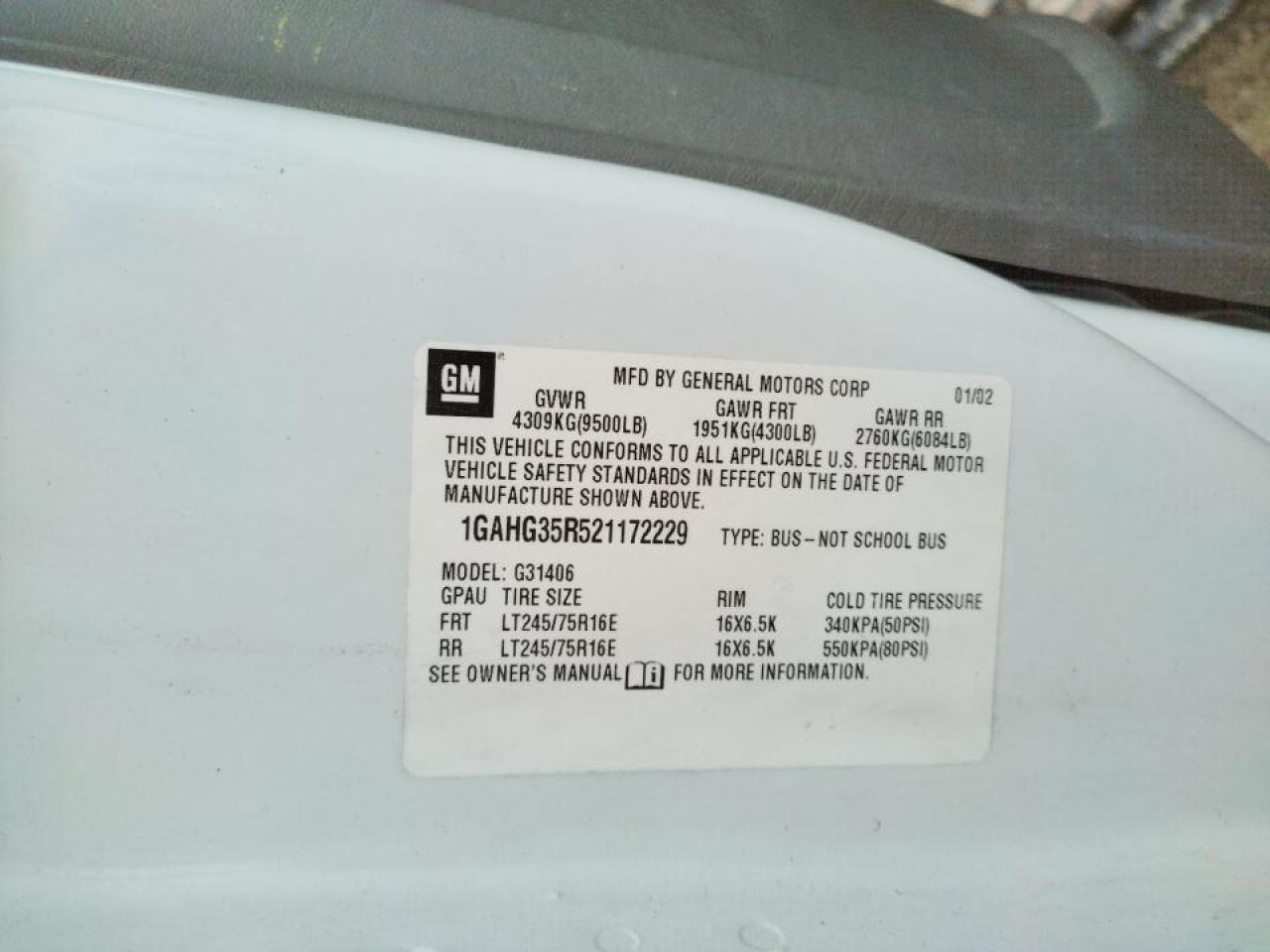 Photo 20 from auction – 2002 CHEVROLET EXPRESS G3 with VIN 1GAHG35R521172229