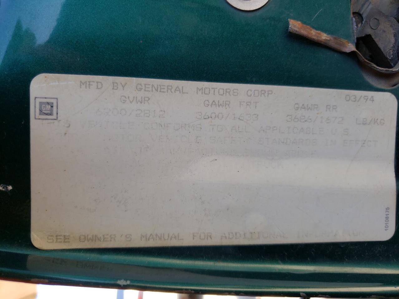 Photo 10 from auction – 1994 CHEVROLET GMT-400 C1 with VIN 1GCEC19K3RE216562