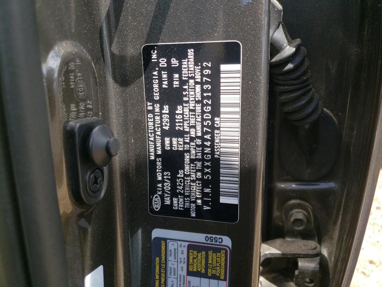 Photo 10 from auction – 2013 KIA OPTIMA EX with VIN 5XXGN4A75DG213792