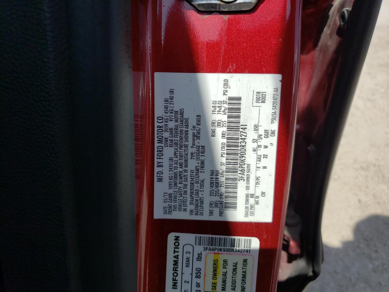 Photo 10 from auction – 2013 FORD FUSION TIT with VIN 3FA6P0K90DR342741
