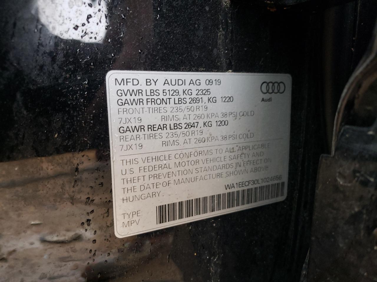 Photo 10 from auction – 2020 AUDI Q3 PREMIUM with VIN WA1EECF30L1024656