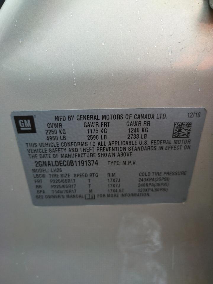 Photo 10 from auction – 2011 CHEVROLET EQUINOX LT with VIN 2GNALDEC0B1191374