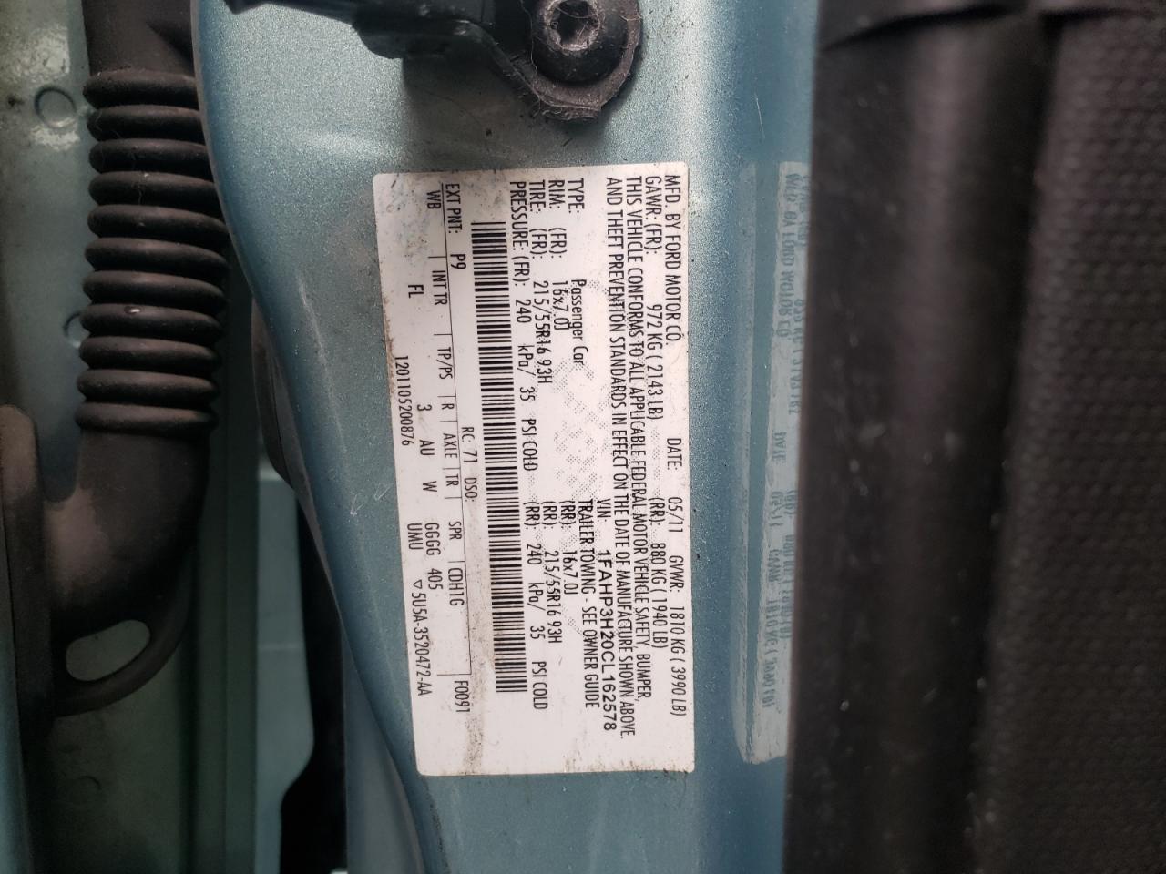 Photo 10 from auction – 2012 FORD FOCUS SEL with VIN 1FAHP3H20CL162578