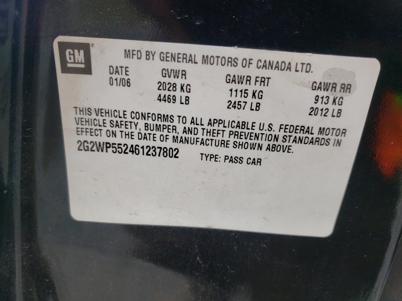 Photo 10 from auction – 2006 PONTIAC GRAND PRIX with VIN 2G2WP552461237802