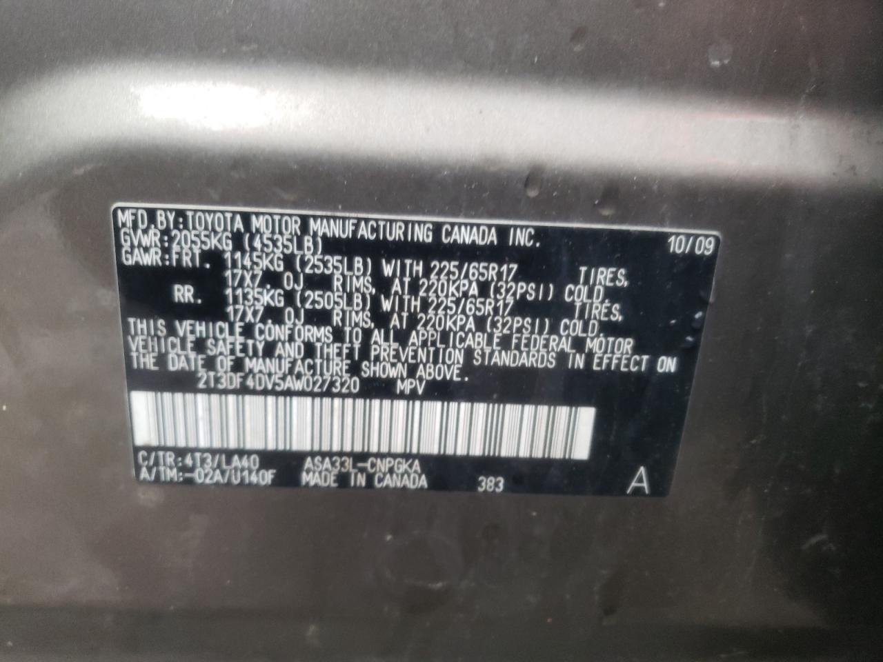 Photo 10 from auction – 2010 TOYOTA RAV4 LIMIT with VIN 2T3DF4DV5AW027320
