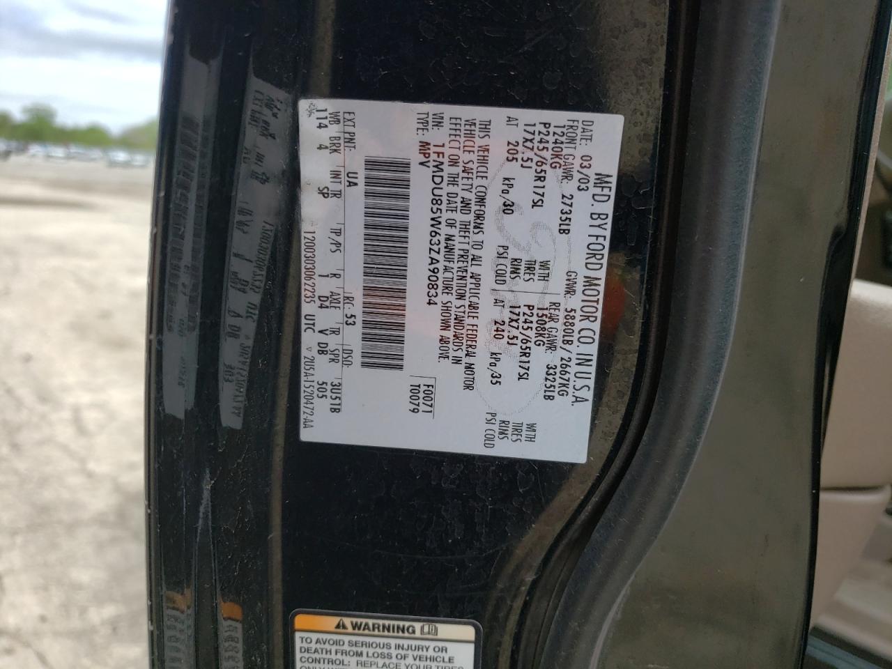 Photo 10 from auction – 2003 FORD EXPLORER L with VIN 1FMDU85W63ZA90834