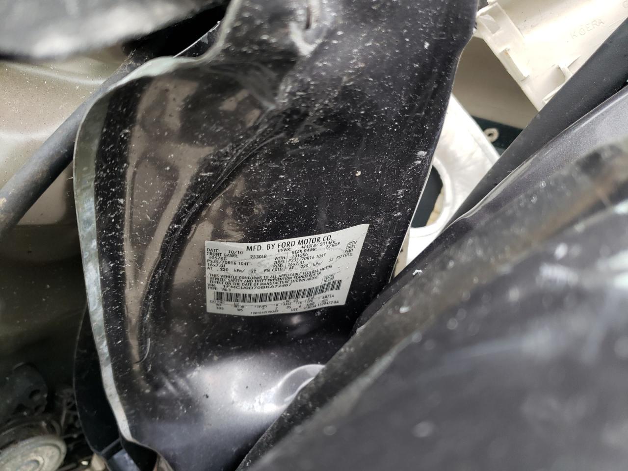 Photo 10 from auction – 2011 FORD ESCAPE XLT with VIN 1FMCU0D70BKA72487