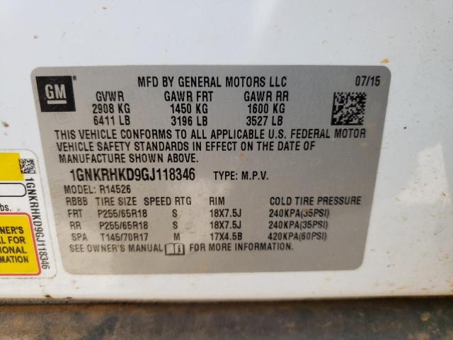 Photo 10 from auction – 2016 CHEVROLET TRAVERSE L with VIN 1GNKRHKD9GJ118346