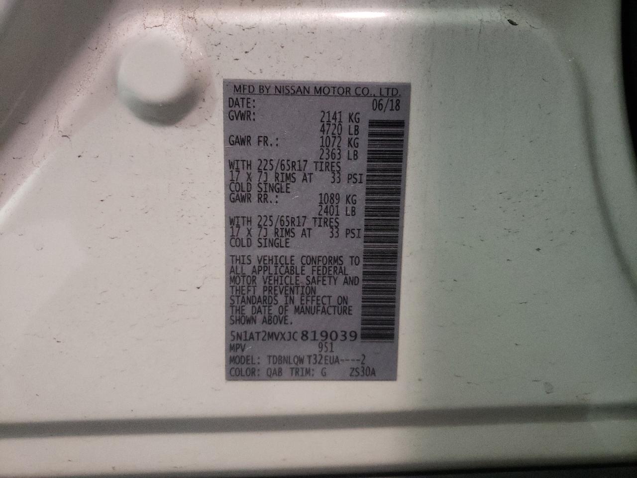 Photo 10 from auction – 2018 NISSAN ROGUE S with VIN 5N1AT2MVXJC819039
