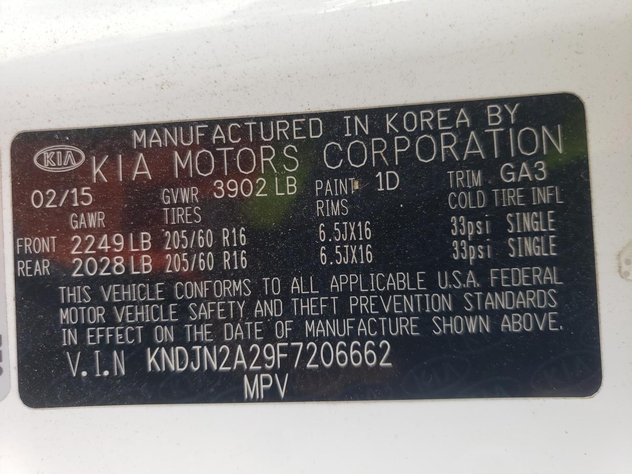 صورة رقم 10 من المزاد - 2015 KIA SOUL مع VIN KNDJN2A29F7206662