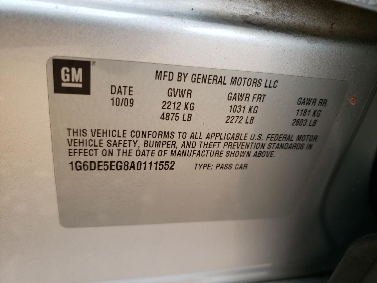 Photo 10 from auction – 2010 CADILLAC CTS LUXURY with VIN 1G6DE5EG8A0111552