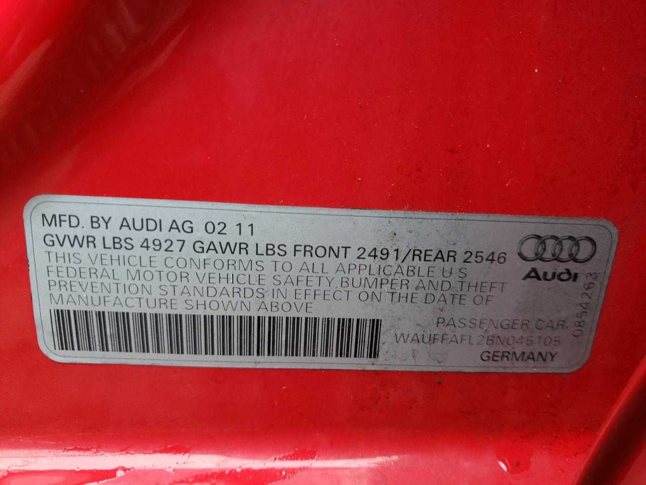 Photo 10 from auction – 2011 AUDI A4 PREMIUM with VIN WAUFFAFL2BN045105