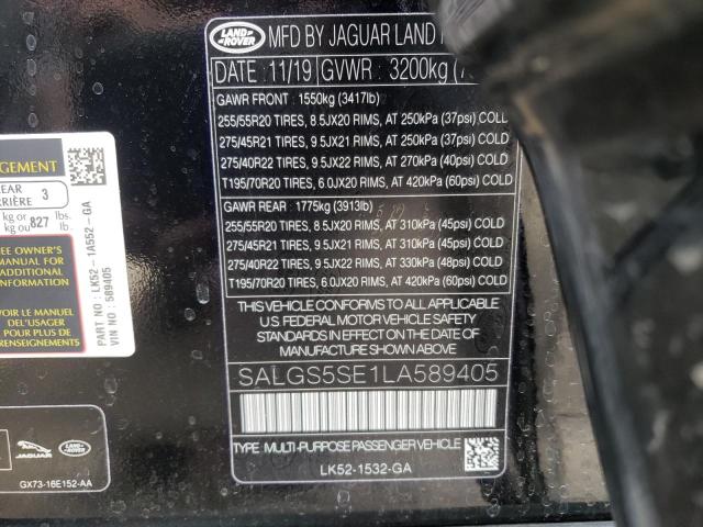 Photo 10 from auction – 2020 LAND ROVER RANGE ROVE with VIN SALGS5SE1LA589405