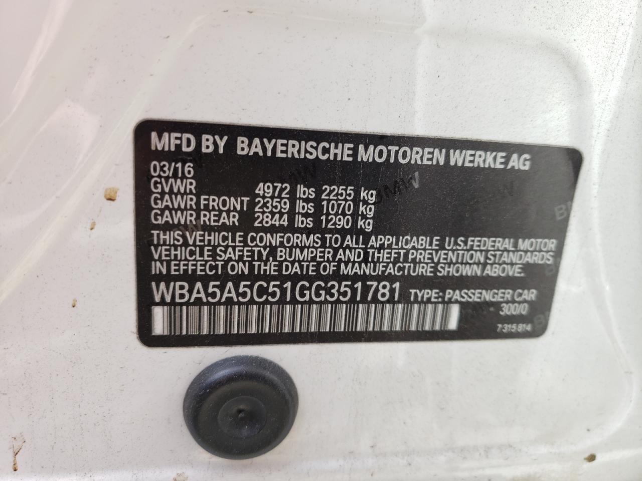 Zdjęcie 11 z aukcji – 2016 BMW 528 I z VIN WBA5A5C51GG351781