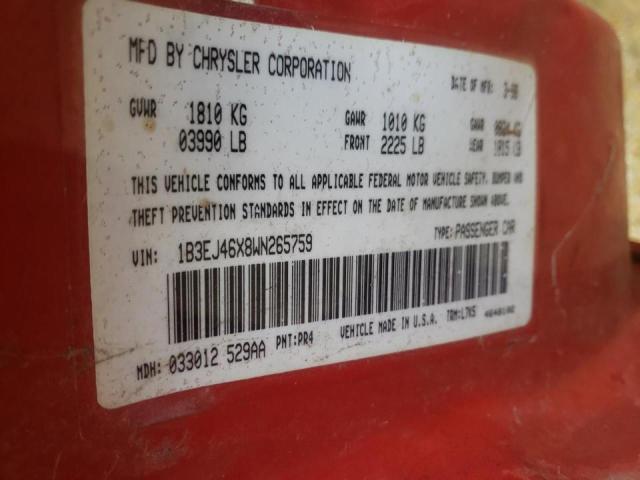 Photo 10 from auction – 1998 DODGE STRATUS with VIN 1B3EJ46X8WN265759