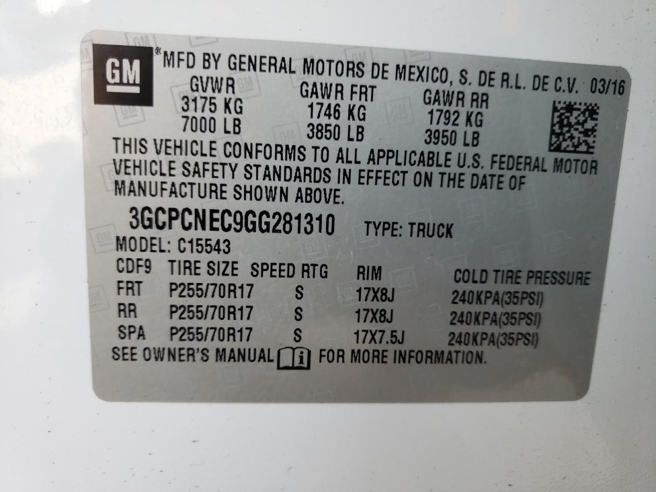 Photo 10 from auction – 2016 CHEVROLET SILVERADO with VIN 3GCPCNEC9GG281310