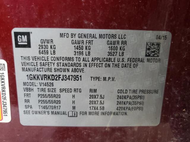 Photo 10 from auction – 2015 GMC ACADIA SLT with VIN 1GKKVRKD2FJ347951